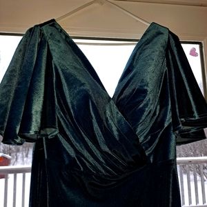 Size 18 Cocomelody Velvet Floor Length Dark Teal Open Back Dress. Comfortable.